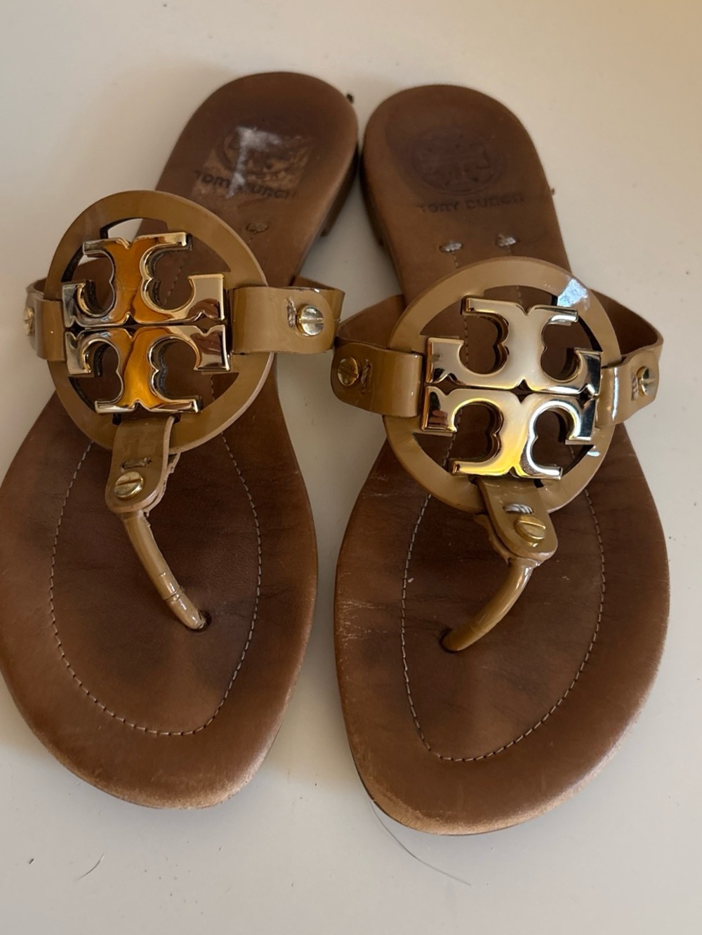 Tory Burch Women's Brown Miller Logo Thong Sandals 6 M